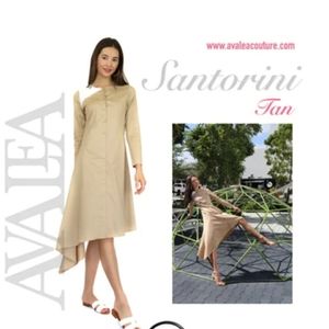 Ava Lea Miami Beach Asymmetrical Colorblock Tan/White Midi Shirt Dress  NWT